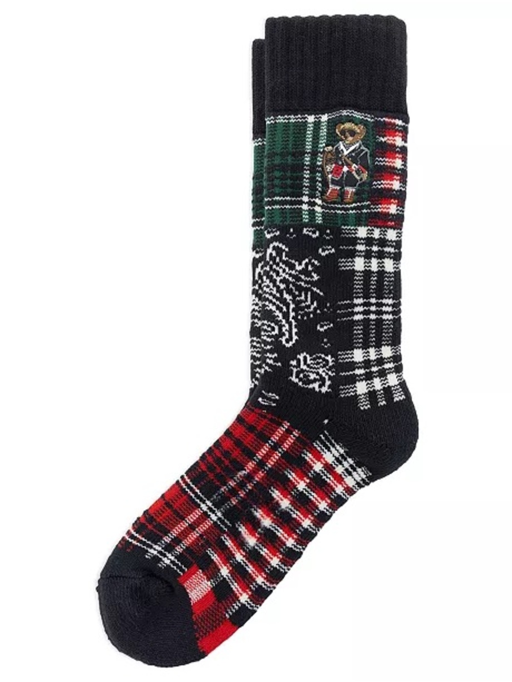 Polo by Ralph Lauren Black, Red & Green Patchwork Plaid Crew Socks Polo Bear